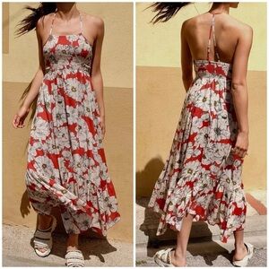 Intimately Free People Heat Wave Red Floral Smocked Maxi Dress Medium